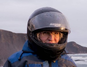 geared up for snowmobiling in Iceland